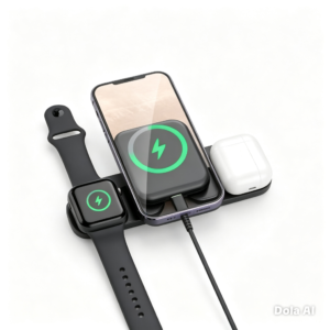 Cargador Inalámbrico 3 en 1 Plegable con Base Magnética – Para teléfonos, iWatch y auriculares - Imagen 1