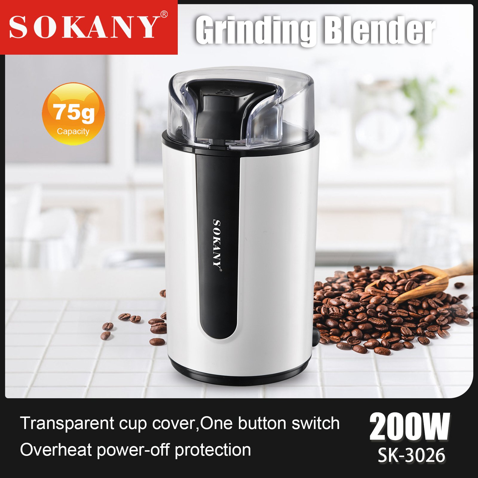 Molinillo Cafe Y Semillas Sokany 75g Facil De Operar/limpiar