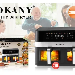 Freidora De Aire Sokany Doble Bandeja Protec. Calentamiento Negro - Imagen 2