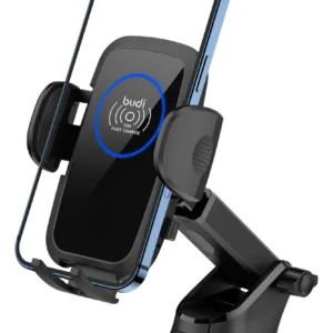 Cargador Inalambrico 15w Budi Con Soporte Universal Para Tel Negro - Imagen 1