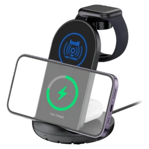 Cargador Budi Inalambrico 3 En 1 Compatible Universal Negro - Imagen 1
