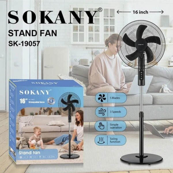 Ventilador de pie Sokany 5 aspas 3 velocidades